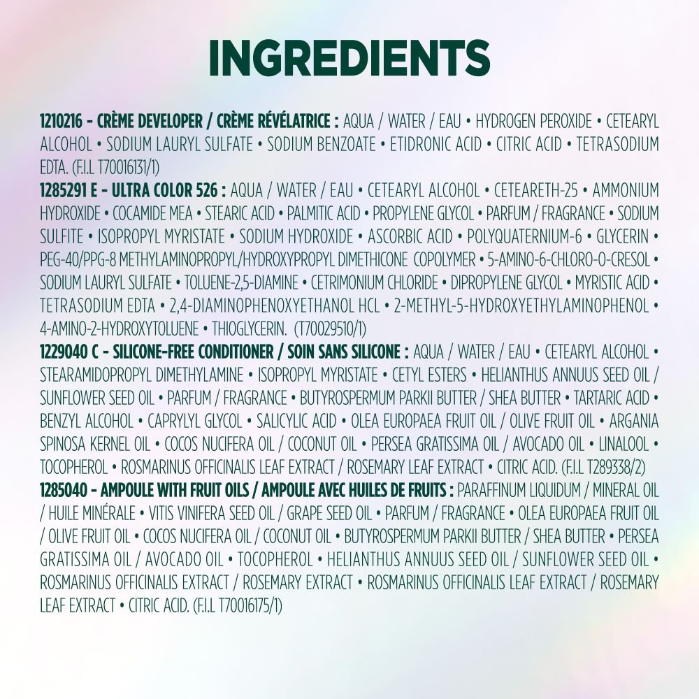 WFP 755029 ULTRA COLOR 526 INGREDIENTS EN